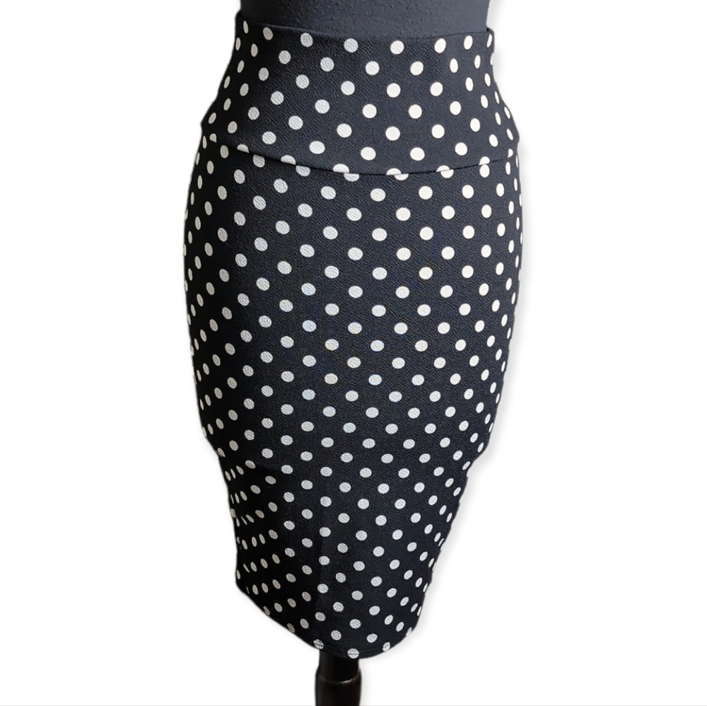 Vivienne Grace black white polka dot fitted banded waist skirt size small